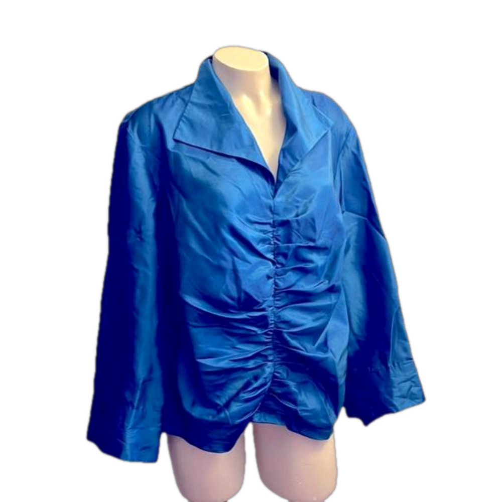 TALBOTS evening 100% pure silk blue collared BLOUSE SZ 20W